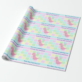 Babydusche Pastell Name Geschlecht unbekannt Dino Geschenkpapier