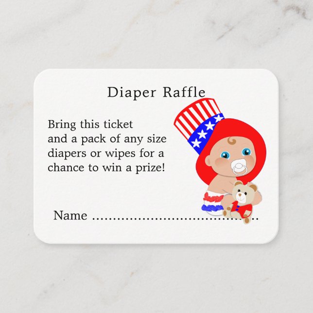 Babydusche Patriotic Red White Blue Diaper Raffle Begleitkarte (Vorderseite)