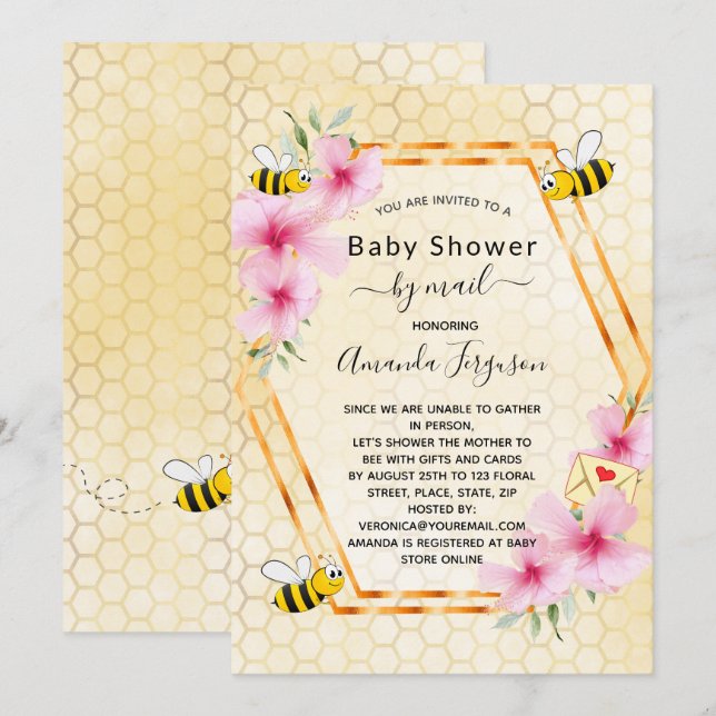 Babydusche per E-Mail Mutter, um ein gelbes Blumen Einladung (Vorne/Hinten)