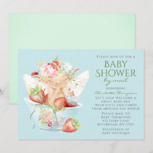 Babydusche per Mail Aquarell Blumenjungen Fairy Einladung