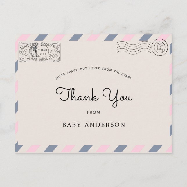 Babydusche per Mail Danke Pink Blue Postcard Postkarte (Vorderseite)