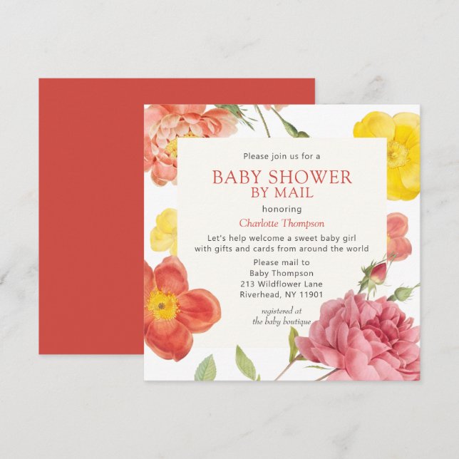 Babydusche per Mail farbenfrohe Blumeneinladung Einladung (Vorne/Hinten)