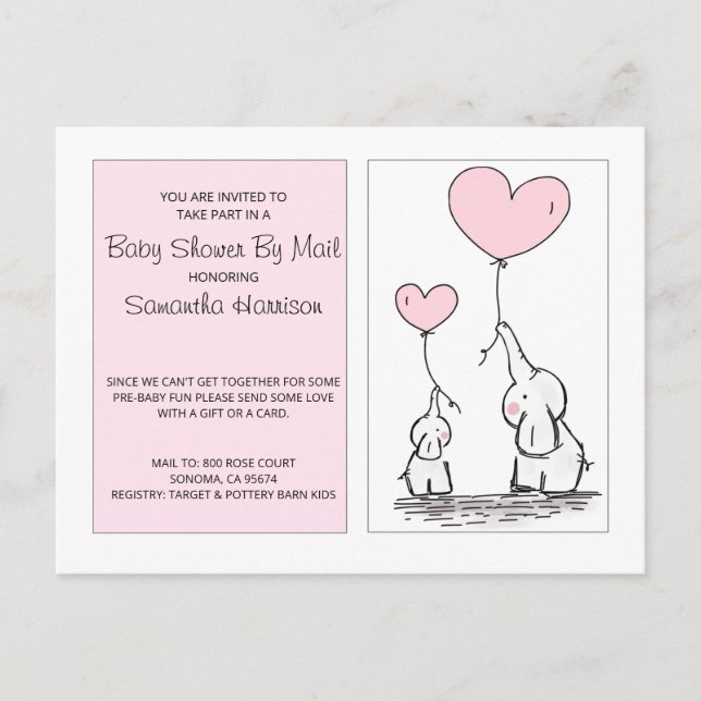 Babydusche per Mail Mama Babyelefone rosa Einladungspostkarte (Vorderseite)