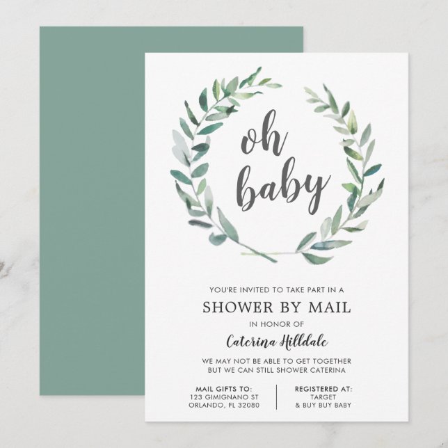 Babydusche per Mail Oh Baby Geschlecht neutral Einladung (Vorne/Hinten)