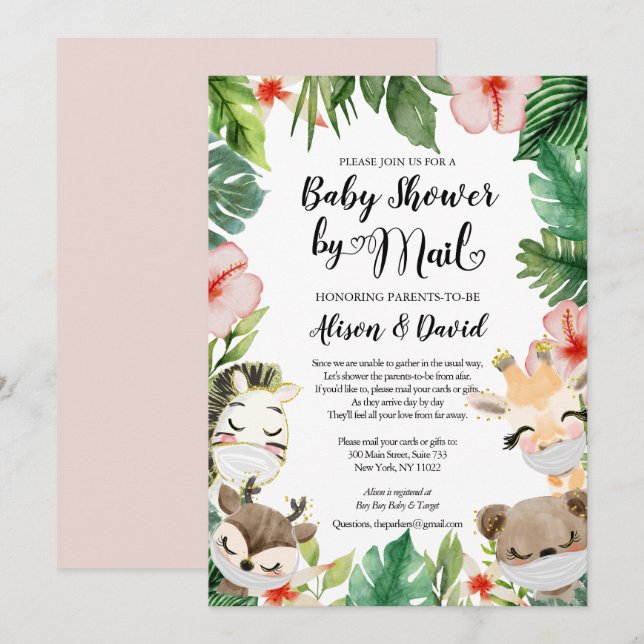 Babydusche per Post | Niedlich Masked Safari Frien Einladung (Vorne/Hinten)