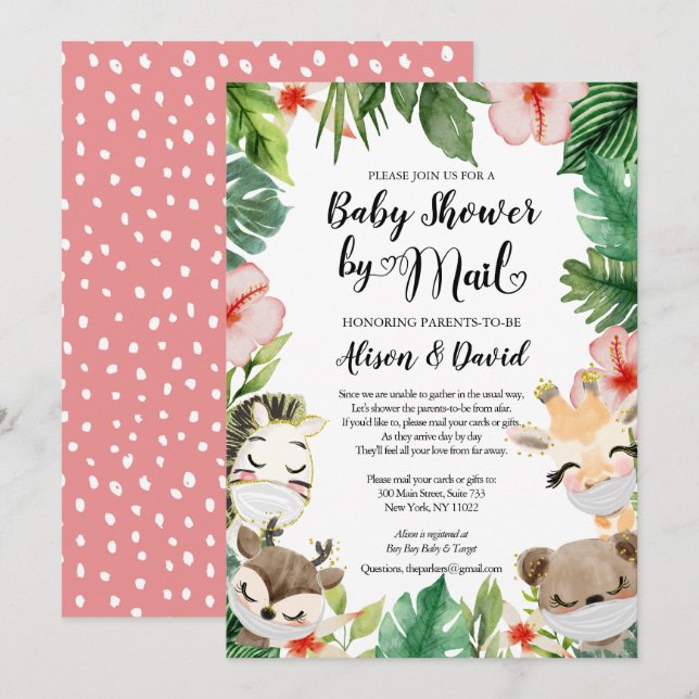 Babydusche per Post | Niedlich Masked Safari Frien Einladung (Vorne/Hinten)