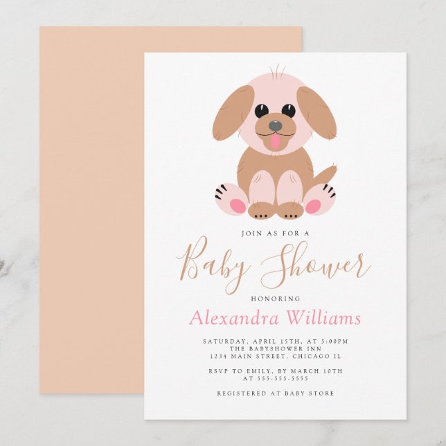 Babydusche Personalisiert neutrale Welpe Einladung (Vorne/Hinten)