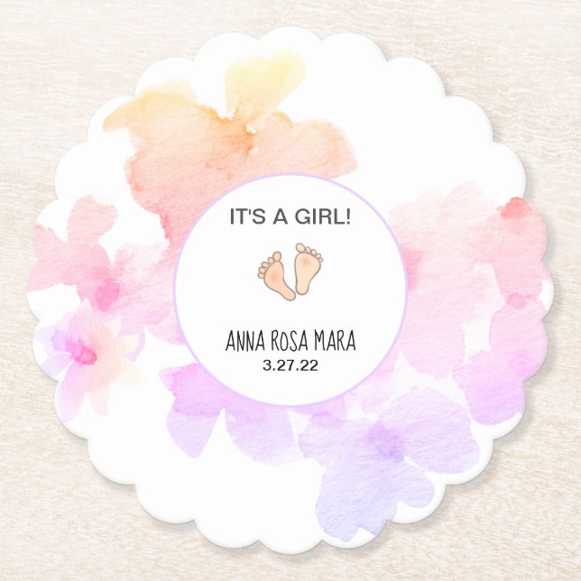 *~* Babydusche Pfirsich Pink Floral Soft Wasserfar Untersetzer (Vorderseite)