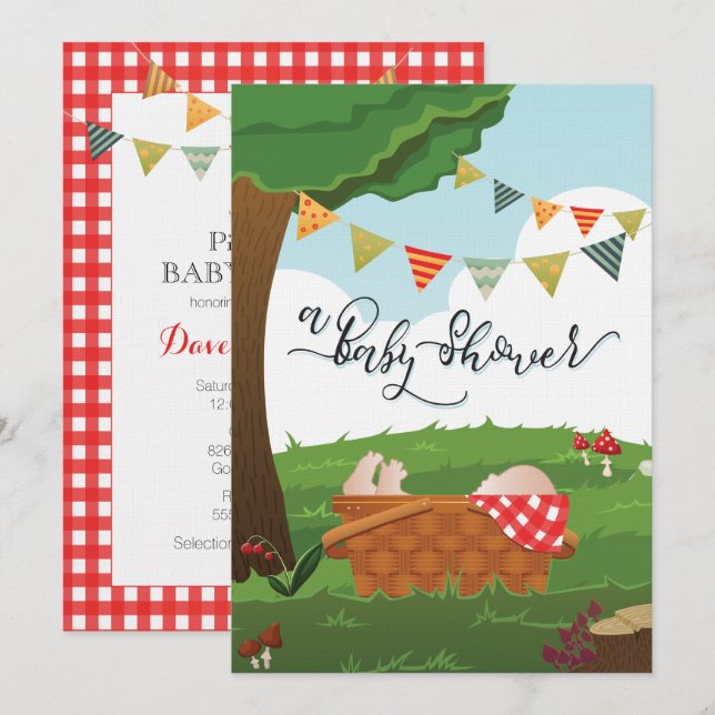 Babydusche Picnic/GRILLEN/Woodland Einladung (Vorne/Hinten)