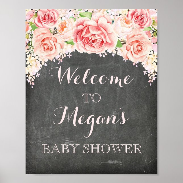 Babydusche Pink Aquarell Blume Halbpension Poster (Vorne)