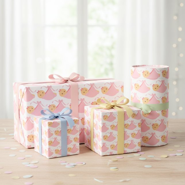 Babydusche Pink Baby Wrapping Paper Geschenkpapier Set ( Wrapping Paper)