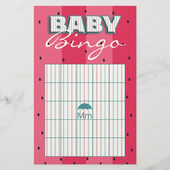 Babydusche Pink BINGO "Umbrella Watermelon" Flyer (Vorne)