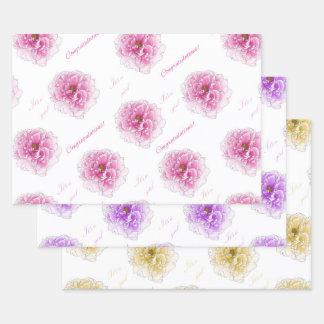 Babydusche Pink Lila gelbe Blumen Geschenkpapier Set