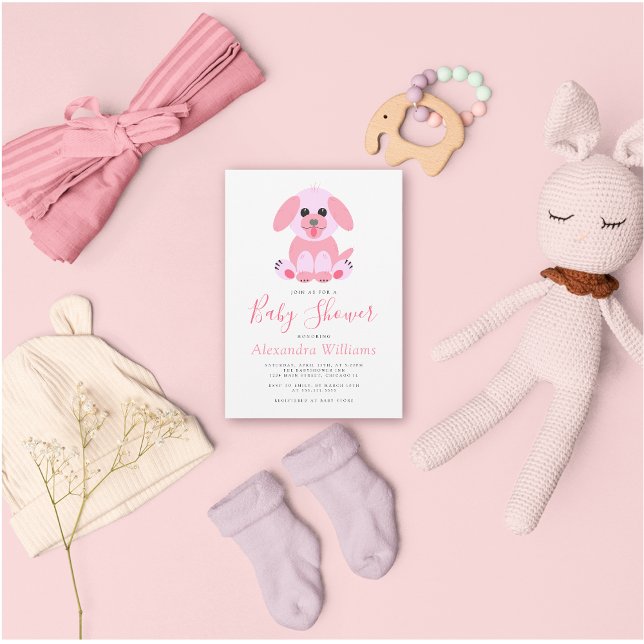 Babydusche Pink Puppy Personalisierte Einladung (Von Creator hochgeladen)