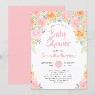Babydusche Pink Roses Aquarell Floral Girly Einladung
