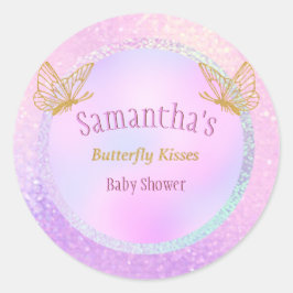 Babydusche Pink und Gold Whimsical Butterfly Runder Aufkleber