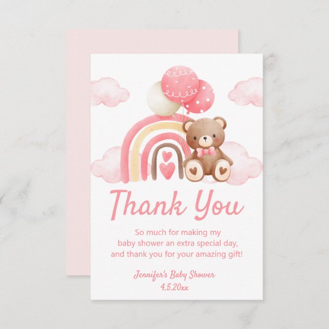 Babydusche pinkfarben dankeskarte (Vorne/Hinten)