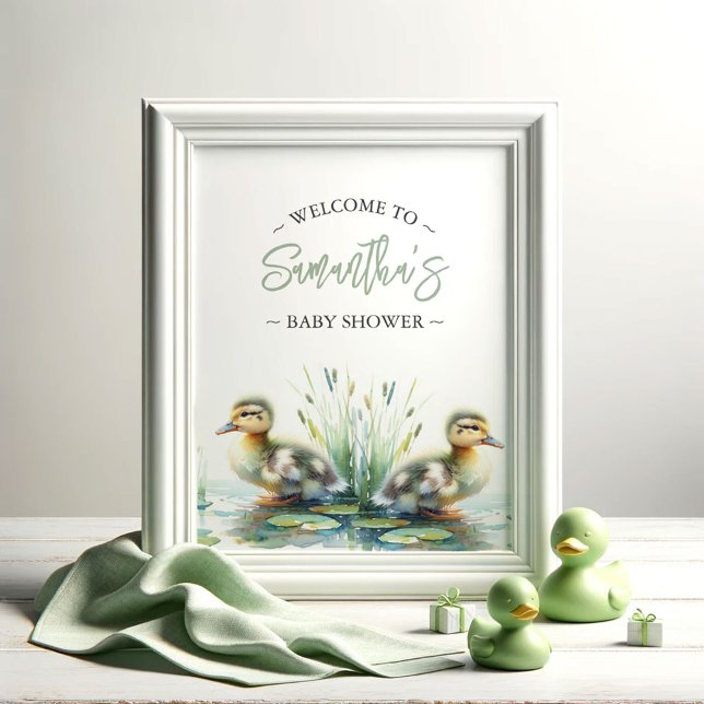 Babydusche Posters Duck Begrüßungszeichen Poster (Baby shower posters gender neutral watercolor ducks by Do Tell A Belle)