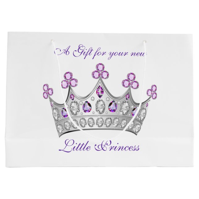 Babydusche, Princess Crown, Rosa und Lila Große Geschenktüte (Rückseite)