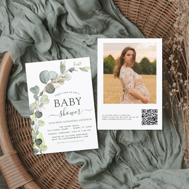 Babydusche QR Code Foto Greenery Eucalyptus (Von Creator hochgeladen)