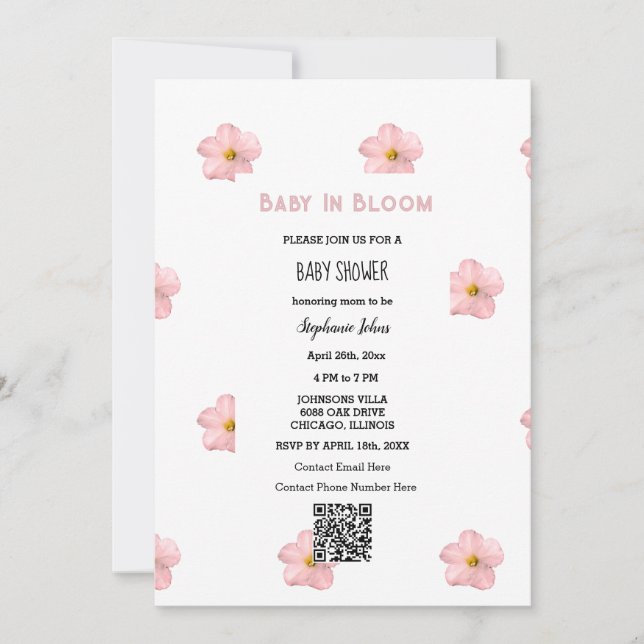 Babydusche QR Code Rosa Niedliches Baby im Blut Einladung (Vorderseite)