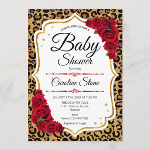 Babydusche - Red Gold Leopard Print Einladung
