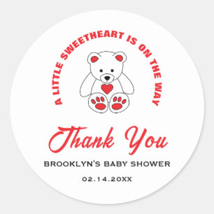 Babydusche Red White Teddy Bear Little Sweetheart Runder Aufkleber