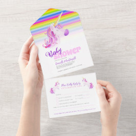 Babydusche Regenbogen unikorfarben All In One Einladung