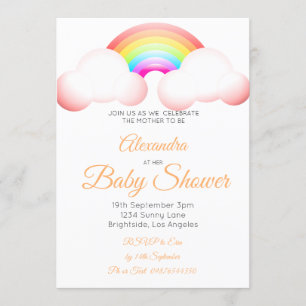 Babydusche Regenbogenwolken farbenfroh rosa Einladung