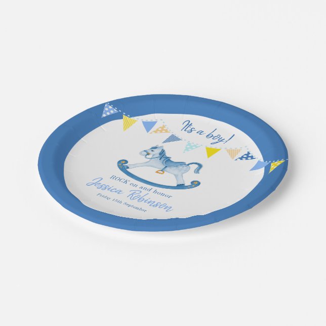 Babydusche Rock-Hobby individuelle Name Pappteller (Schrägansicht)