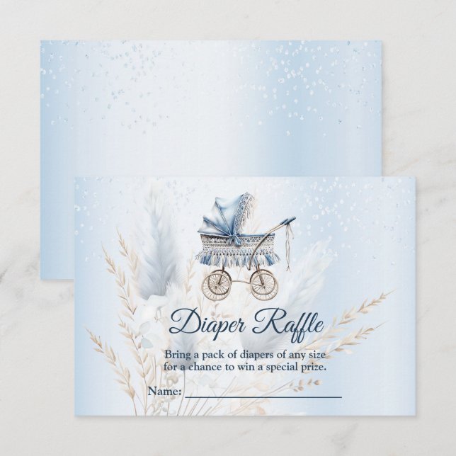Babydusche Roller Blue Floral Diaper Raffle Begleitkarte (Vorne/Hinten)