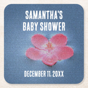 Babydusche Rosa Blume Blau Wasser Blüte Rechteckiger Pappuntersetzer