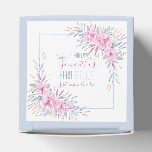 Babydusche Rosa Blume Wasserfarbe Elegante Einrich Geschenkschachtel (Oben)