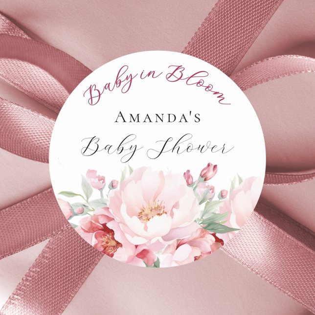Babydusche Rosa Blüten Baby in Blüte Runder Aufkleber (Von Creator hochgeladen)