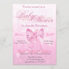 Babydusche rosa Bow-Vorlage Einladung