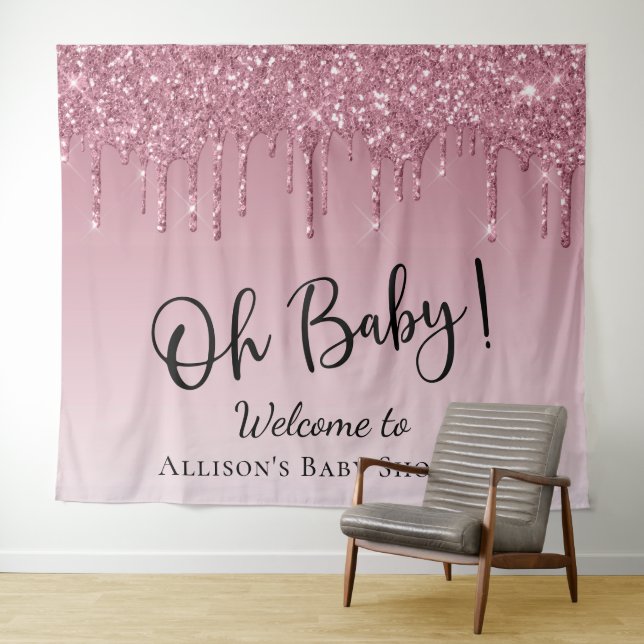 Babydusche Rosa Glitzer Begrüßung Foto Hintergrund Wandteppich (Beispiel (Horizontal))