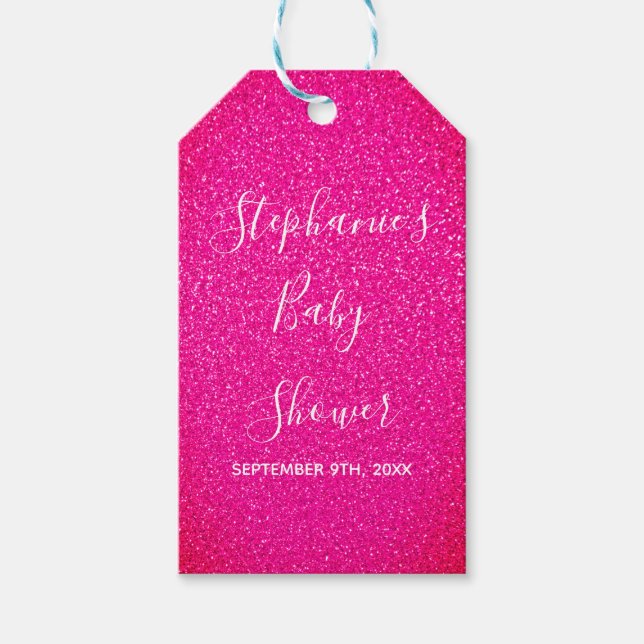 Babydusche Rosa Glitzer Individuelle Name Niedlich Geschenkanhänger (Vorderseite)