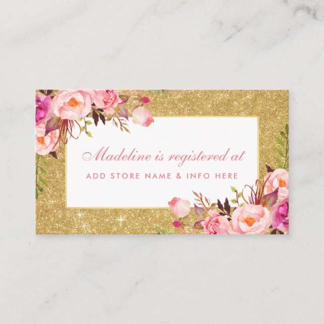 Babydusche Rosa Gold Glitzer Registrierungseintrag Begleitkarte (Vorderseite)