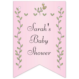 Babydusche Rosa "goldene Vögel", Frack-Banner Wimpelkette
