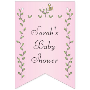 Babydusche Rosa "goldene Vögel", Frack-Banner Wimpelkette