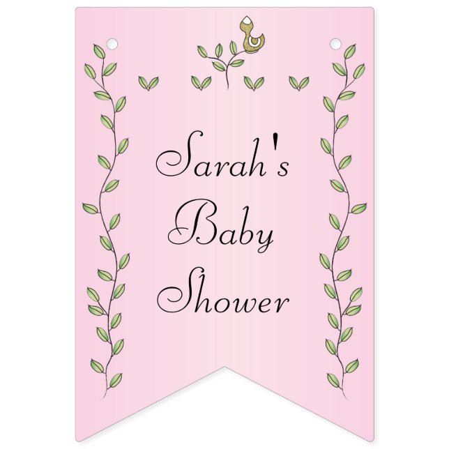 Babydusche Rosa "goldene Vögel", Frack-Banner Wimpelkette (Sechzehnte Fahne)