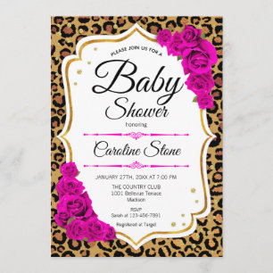 Babydusche - rosa Goldleoparden Einladung