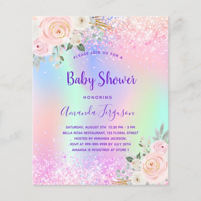 Babydusche rosa lila Glitzer Blumenkostüm Flyer (Vorne)