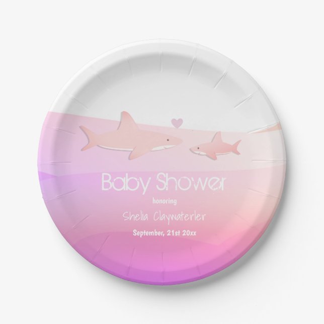 Babydusche Rosa Ozean Niedlich unter Meerestier Pappteller (Vorderseite)