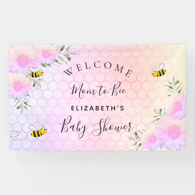 Babydusche Rosa Regenbogengrün Mutter zu Biene Banner (Horizontal)