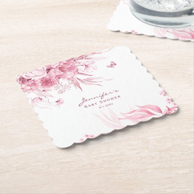 Babydusche, Rosa Stillleben Florals, Skalpelle Untersetzer (angewinkelt)