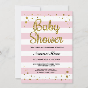 Babydusche Rosa Streifen Gold Glitzer Girl Einladu Einladung