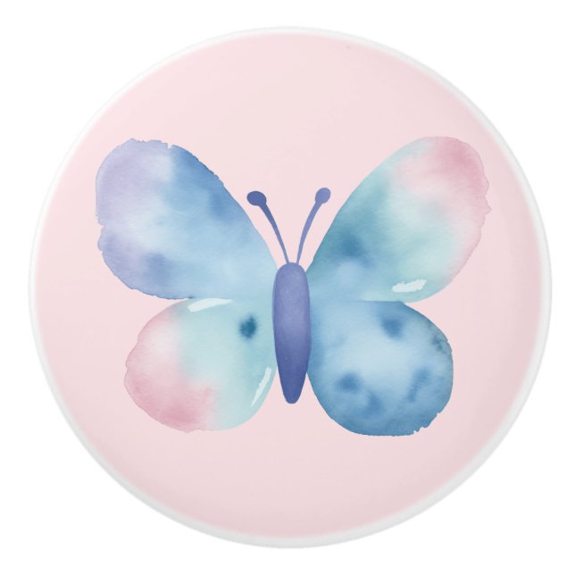 Babydusche, rosa und blaue Schmetterlingseife Keramikknauf (Vorderseite)