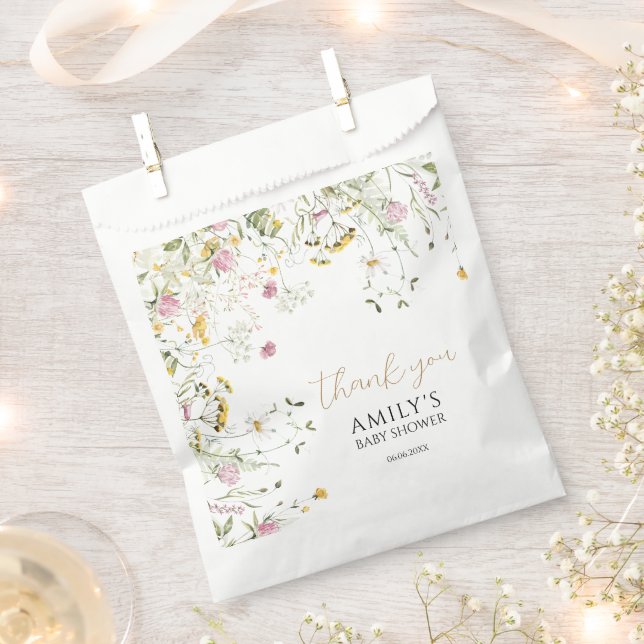 Babydusche Rosa und Gelbe Wildblumen bevorzugen Ta Geschenktütchen (Ausgeschnitten)