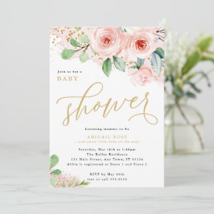 Babydusche, Rosa und Gold Blume Einladung